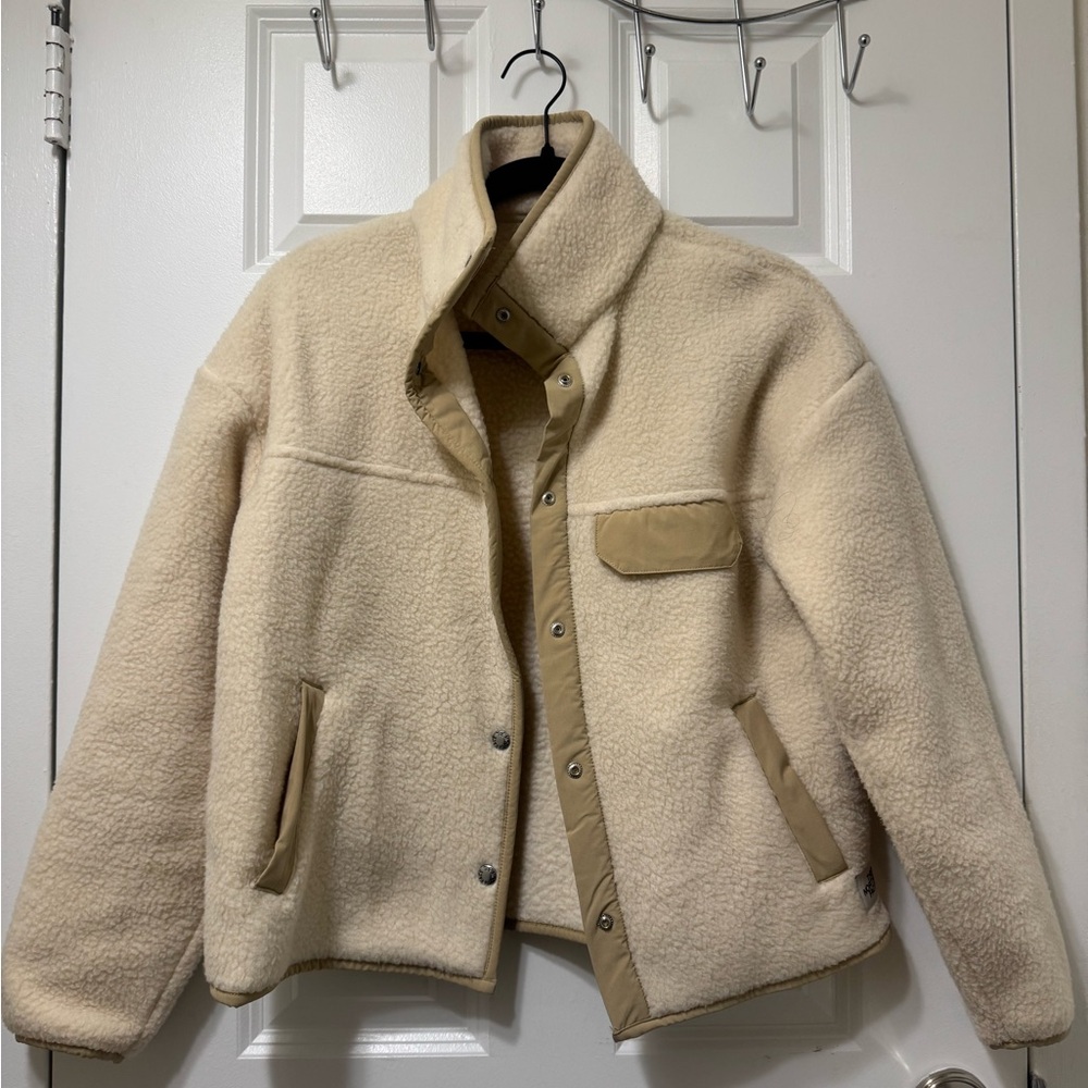 The North Face Cream and Tan Sherpa Fleece Jacket
